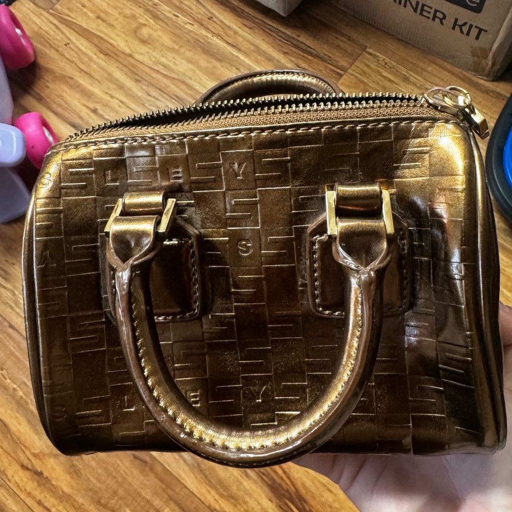 Rare Vintage Bronze Metallic Sisley Mini Purse Gold Embossed Top Handbag